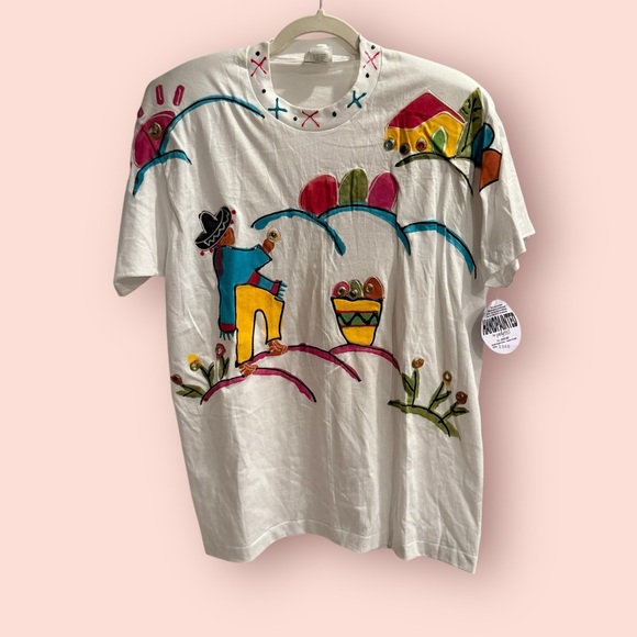 Vintage Tops - NWT Deadstock Vintage Hand Painted Graphic Tee | Indie Art Whimsical Scene